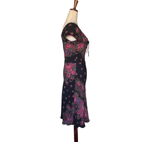 Vintage Rare Y2K Betsey Johnson Black Label Milkmaid Black Floral Roses Dress S